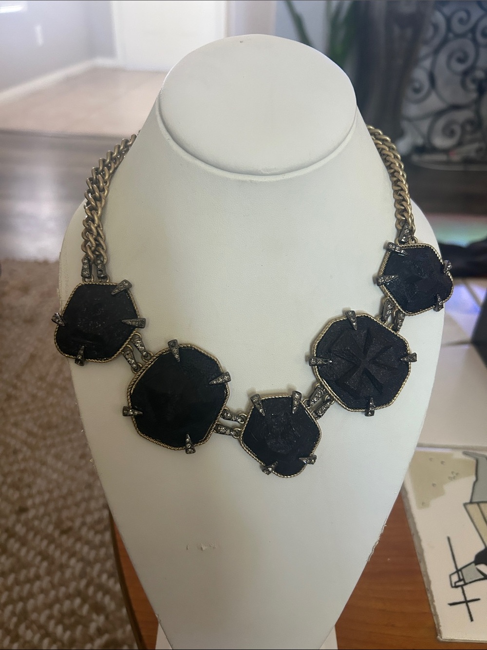 Black Floral Medallion Statement Necklace